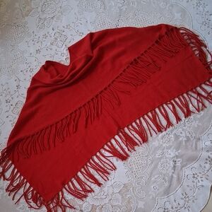 Sara Campbell Cashmere Elegant Red Fringe Shawl /Wrap